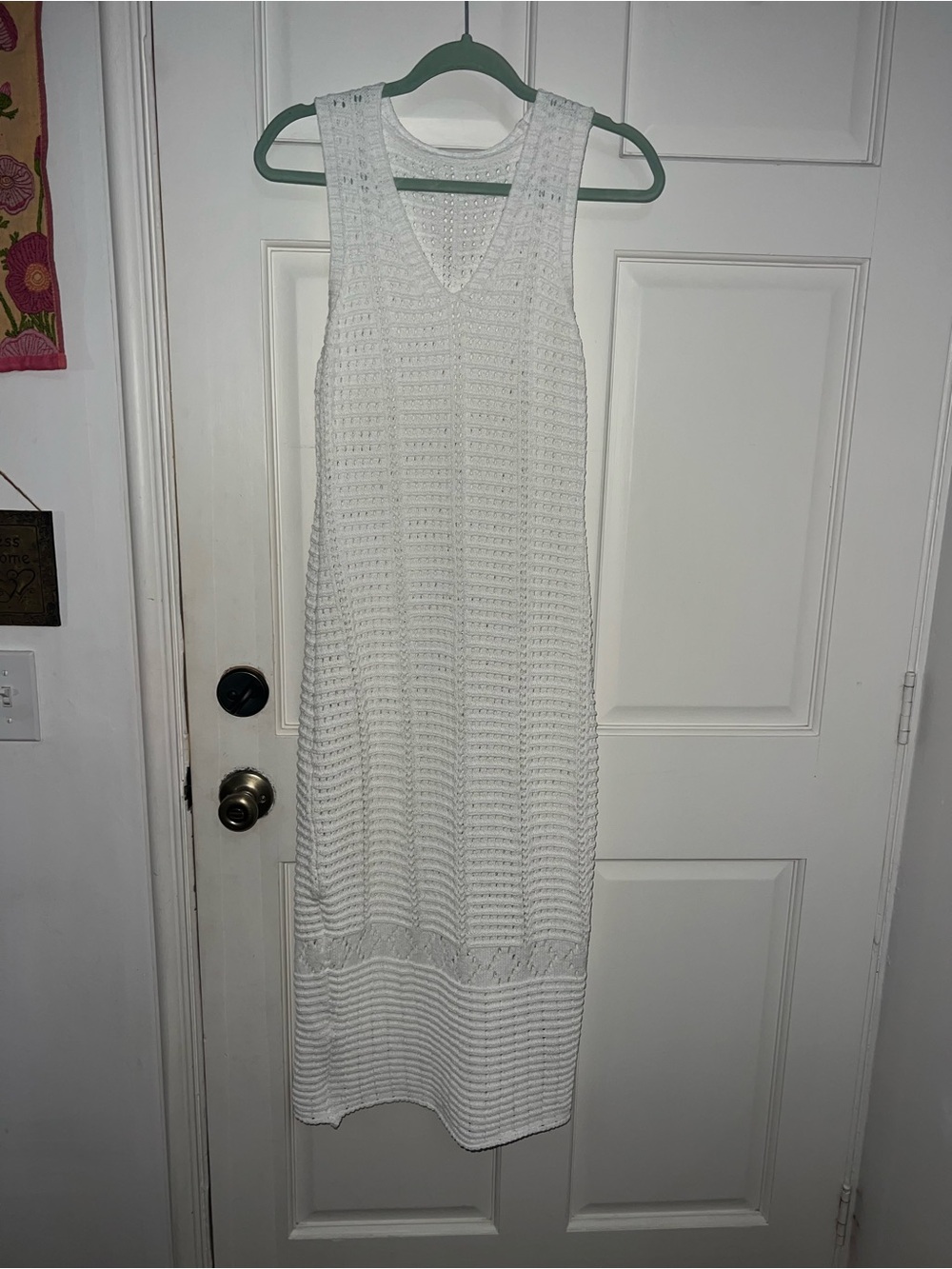 White Crochet Knit V-Neck Sleeveless Dress